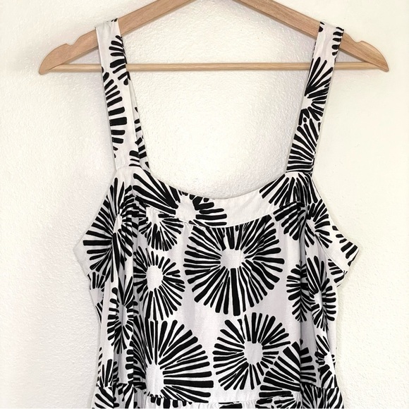 LOFT Linen Blend Firework Tiered Square Neck Midi Dress Black White Large - Picture 5 of 8